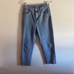 Shein, high rise, light wash denim raw hem